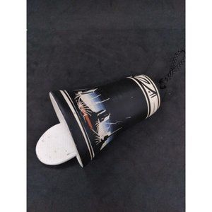 Vtg Navajo signed Desert Canyon Mountain Storm scene handpainted etched bell